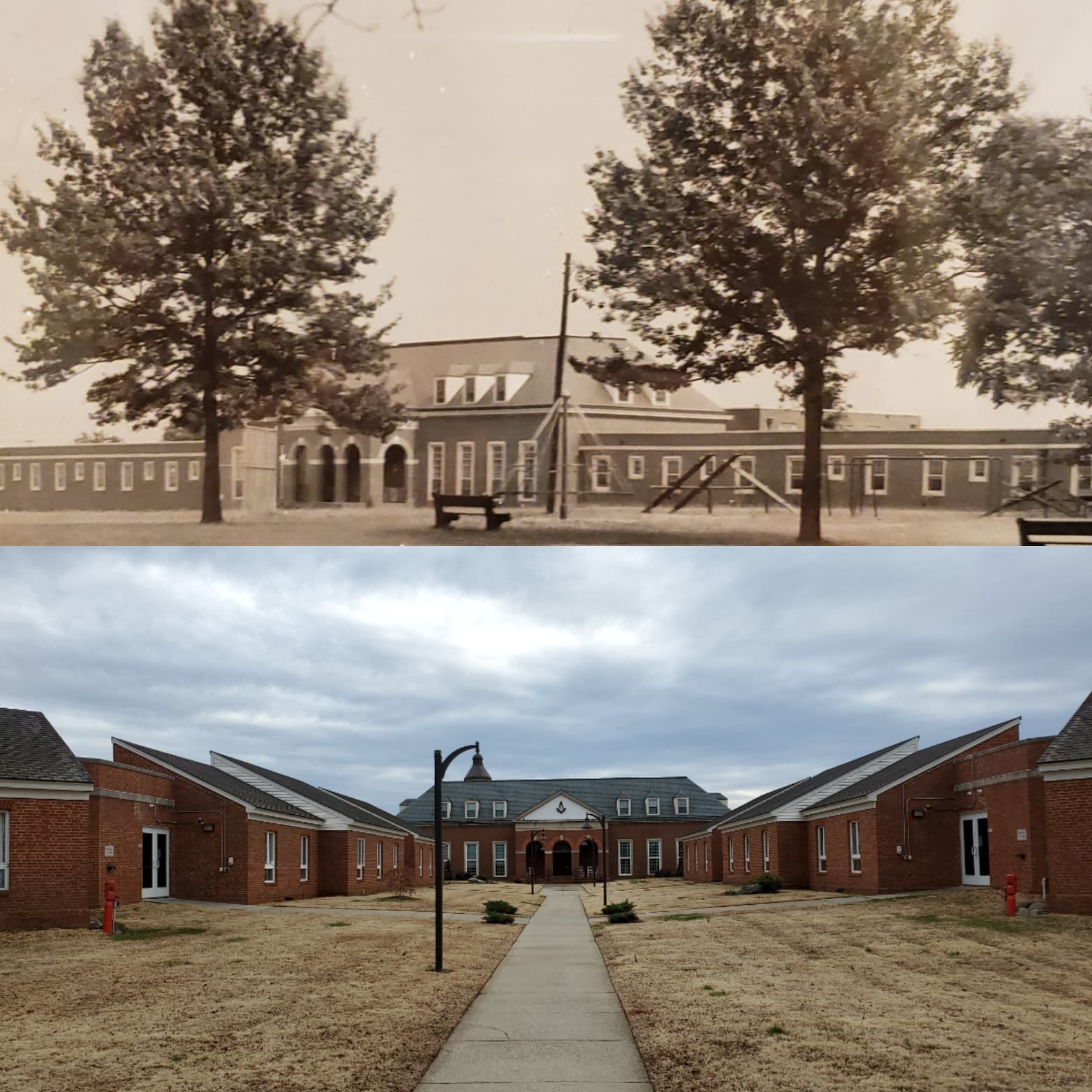 then and now old photo courtyard